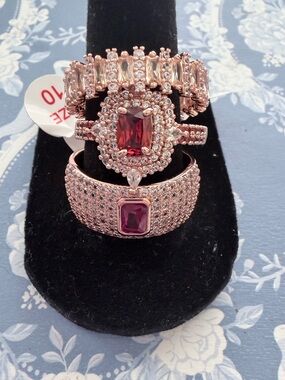Bomb Party rose gold ring trio.